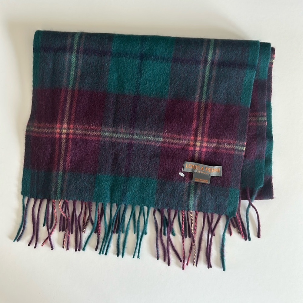 Louisa Perini Plaid Jewel Tone Scarf Wrap with Fringe New